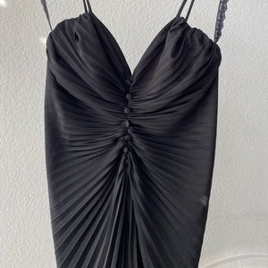 gathered pleat dress with faux buttons